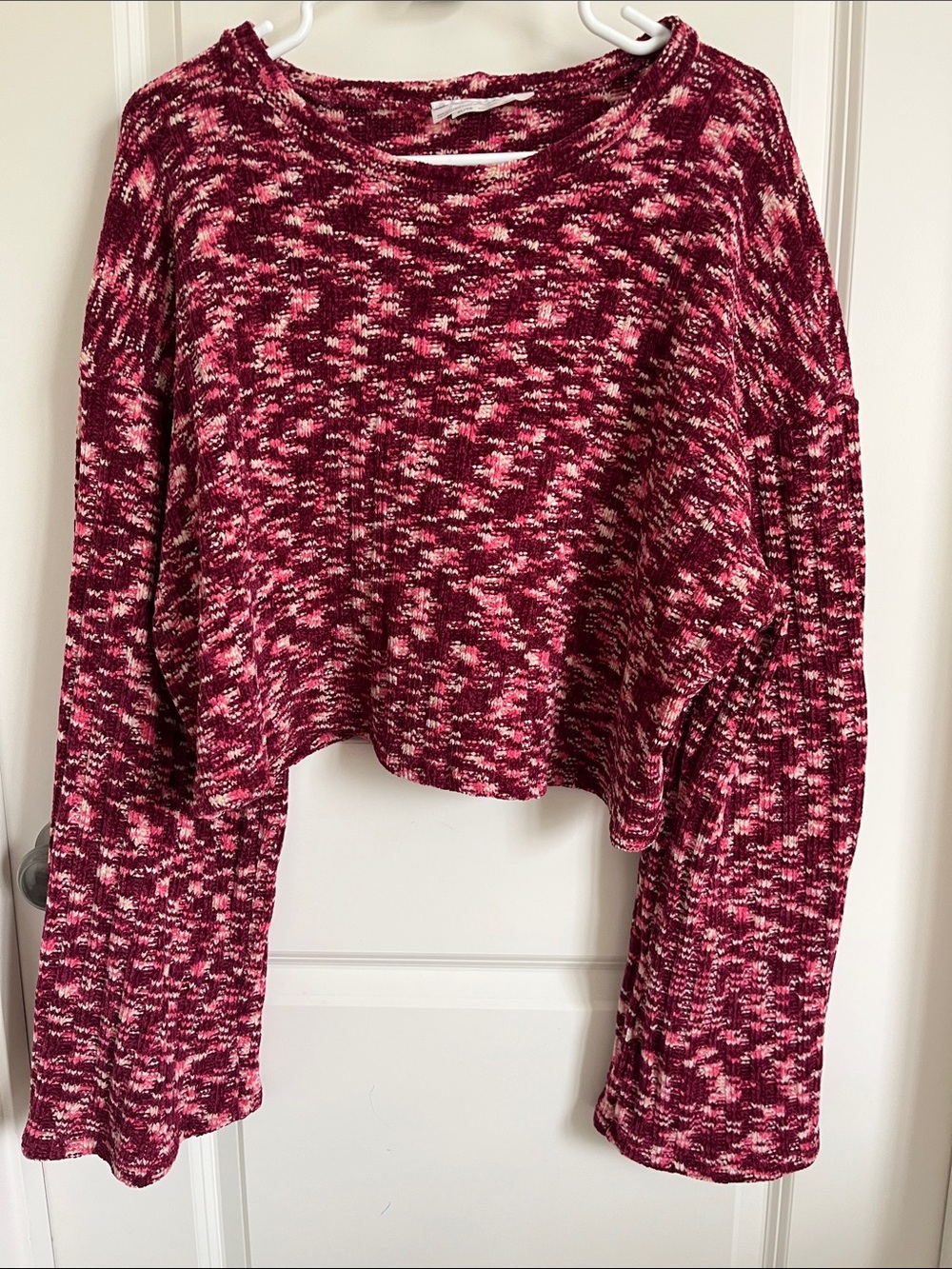 Urban Renewal Marled Knit Crop Sweater in Berry Pink, Made from Vintage Fabrics